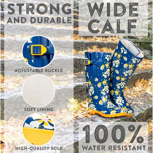 Wide Calf Rubber Rain Boots Wide Foot and Ankle up to 20 Inch Calf - Picture 3 of 8